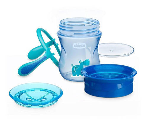 Vaso para bebés con aza antiderrame Chicco Training Cup color blue de 200mL