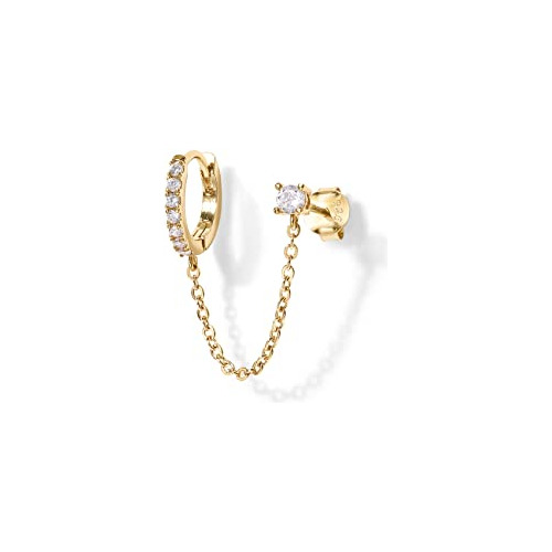 Aretes Cadena Doble Piercing Oro 14k Mujer