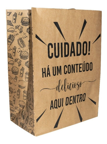 Embalagem Saco Kraft Pequeno Para Delivery Hamburguer  C/100