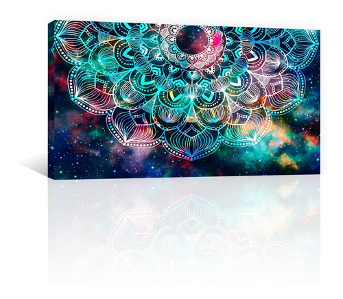 Cuadro Decorativo Canvas Mandala Sobre Galaxia De Fondo