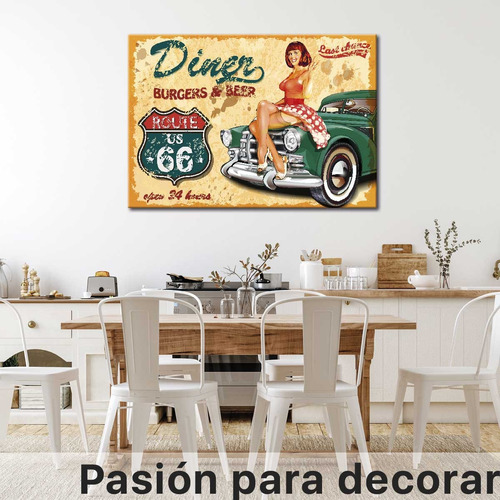 Cuadro Carte Ruta 66 Vintage Rockabilly Canvas 90x60