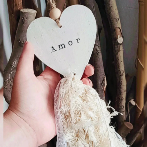 Borla Decorativa/ Puertero Bohemio Rústico Corazón De Madera Blanco