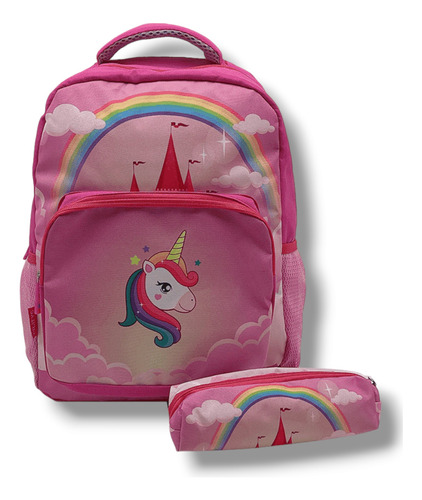 Mochila Escolar Con Cartuchera Infantil Primaria Unicornio