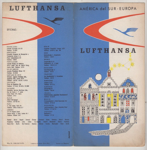 1950s Folleto Aerolineas Lufthansa En Español America Europa
