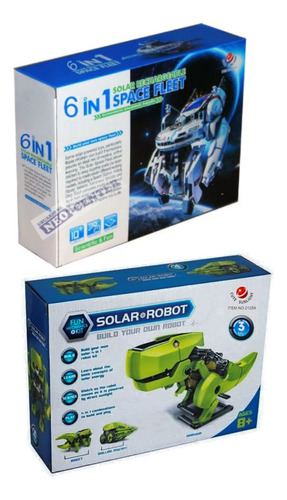 Pack X2 Kit Robot Solar Modelos: 6en1 + 3en1 Dino