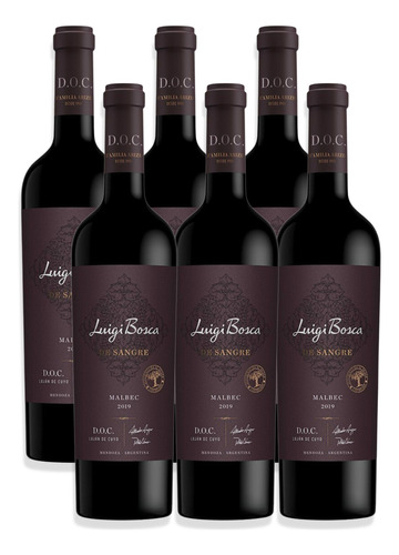 Vino Luigi Bosca De Sangre D.o.c. Malbec 750ml Caja X6u