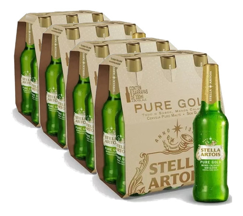 Kit C/ 24un Cerveja Stella Artois Pure Gold Sem Gluten 330ml