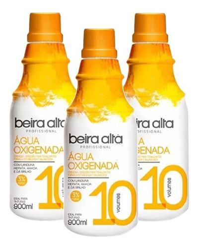 Kit Descolorante Beira Alta  Água Oxigenada Kit 3 água oxigenada beira alta 10 volumes 900ml tom loiro para cabelo