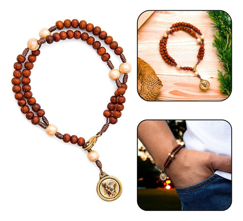 Pulseira Terço De Pulso São Miguel Arcanjo Madeira