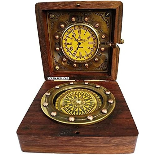 Auténtica Brújula De Reloj Caja De Madera De Rosa, Re...