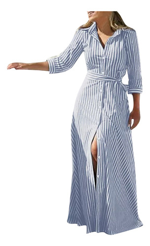 Vestido Largo De Manga Larga Con Pliegue Vendado Para Mujer,