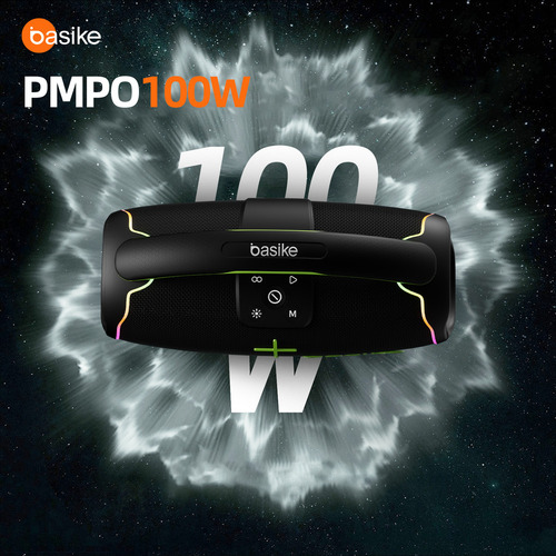 Caixa de Som Portátil Bluetooth, Subwoofer Ativo, Estéreo Hifi, Bombox, com Rgb, Tws 1+1, Bateria 6 Horas, Bluetooth 5.3, Ipx6, Powerbank para Telefones Celulares, Cor Preto