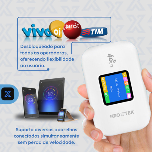 Modem Roteador 4g Chip Sim Portátil Wifi Desbloqueado Para Todas As Operadoras Internet Sem Fio Rápido Estável Compacto Leve Via 3g E 4g Suporte Multiusuário Wifi Seguro Neoxtek
