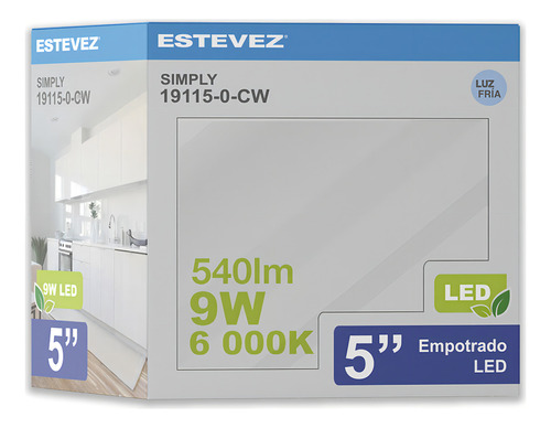 Pack 6 Lámparas Led Techo 9w, 6000k, Estévez, Color Blanco