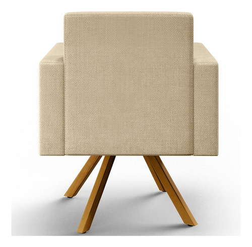 Kit 02 Poltronas Decorativa Giratória Base de Madeira Helô L02 Linho Bege Escuro