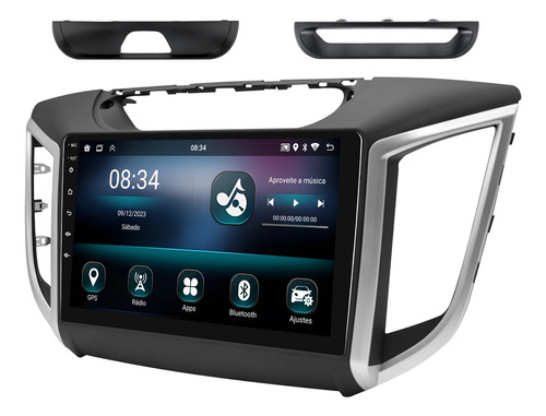 Central Multimidia Hyundai Creta Android 13 2gb Carplay 9p Cor Preto Com Acabamento Prata