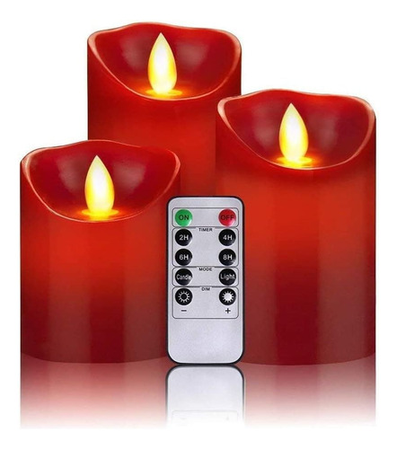 Velas Led Rojas Sin Llama Que Funcionan Con Pilas, 3 Piezas