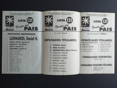 Boleta Electoral 26 Octubre 1997_frente Pais_lista 131