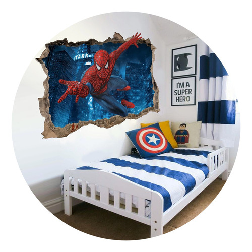 Vinilo Mural Hombre Araña Pared Rota 3d 65x50