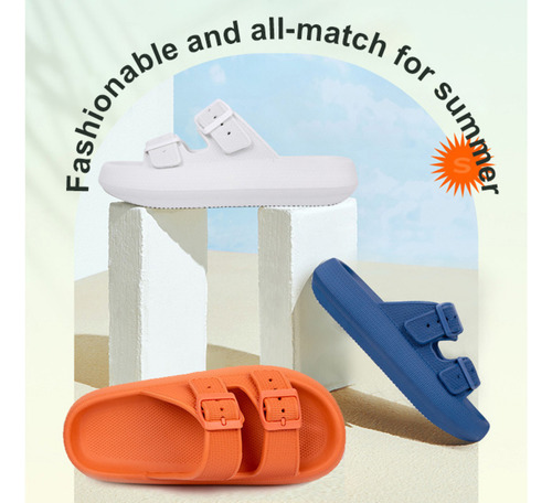 Sandalias De Interior Con Doble Botonadura, Suaves Y Cómodas