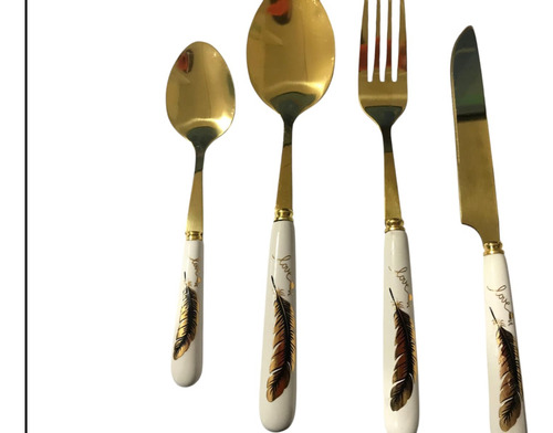 Set De Cubiertos Con Diseño - 24 Piezas Pluma