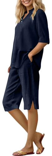 Conjunto De Camisa De Verano Con Mangas De Algodón Para Muje