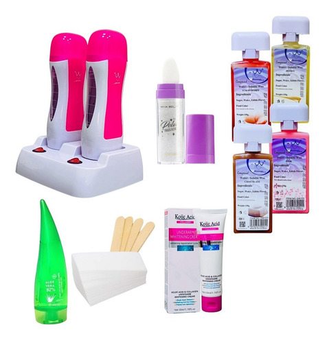 Imagen 1 de 3 de Kit Depilación Roll On Doble + Bandas, Crema Paletas Y Ceras