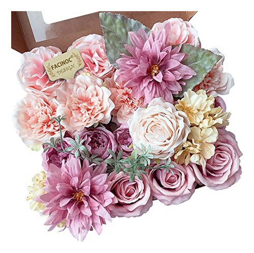 Roses Artificial Flowers Pink Bouquets Box Set Fake Flo...