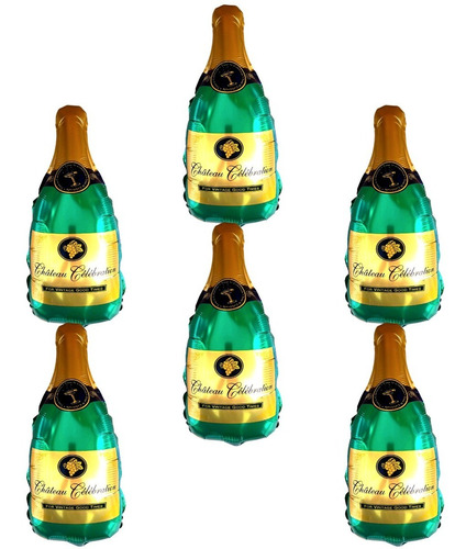 Set Pack Globo Motivo Botella De Champagne 35cm X 6