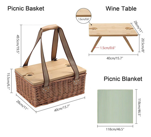 Cesta De Picnic De Mimbre 2 Personas Mesa De Picnic Ple...