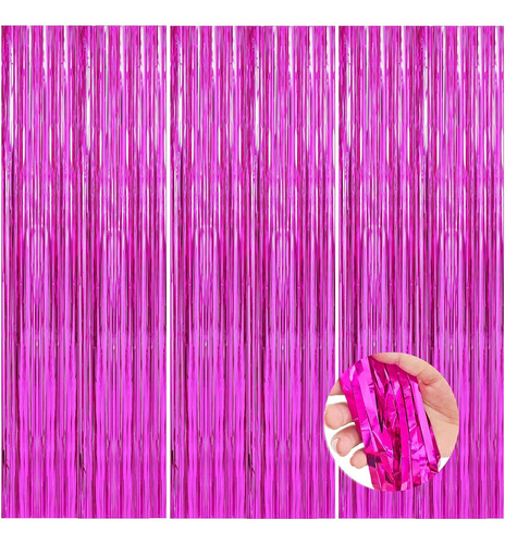 3 Pack Pink Metallic Tinsel Foil Fringe Curtains Backdrop3.