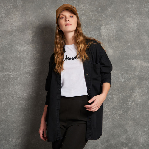 Camisa Mujer Kevingston Oslo Ii Manga Larga Lisa Negra