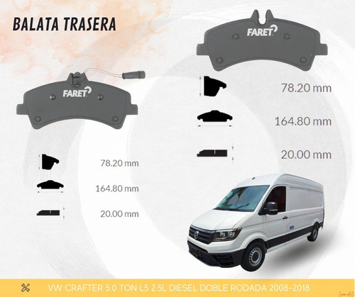 Balata Trasera Vw Crafter 5.0t/2.5l Diesel Doble Rodada 2015