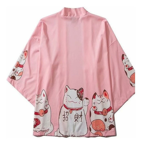 Kimono Japonés Mujer Abrigo Largo Peckoning Gato