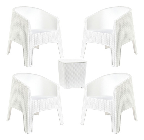 Sillon Ibiza De Ratan Sintetico X4 Gardenlife + Mesa Capri Estructura Blanco