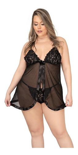 Babydoll Encaje Lenceria Mas Panty Mujer Curvy