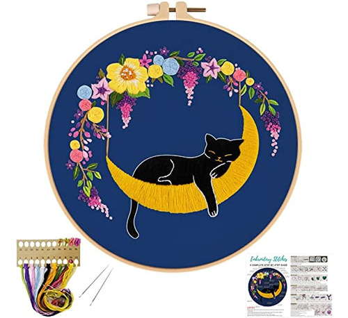 Louise Maelys Kit De Bordado Cat Moon Para Principiantes, Ki