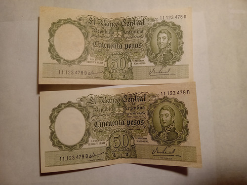 2 Billete 50 Pesos San Martin Seguidos Firma Jose M. Guido
