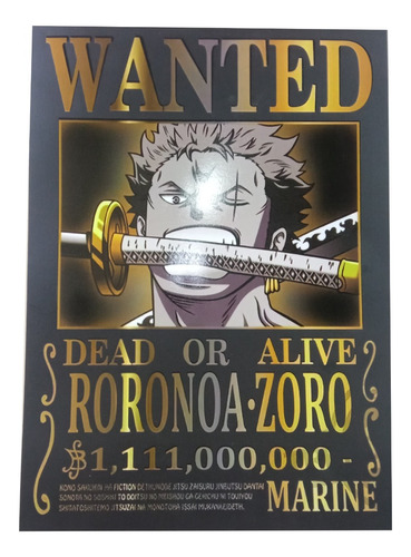 Poster Cuadrado One Piece, Wanted Zoro Versión 2 - Negro