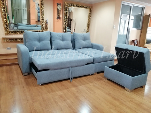 Sala Moderna Sofa Cama Con Baul, Puff Baul Y 3 Cojines | MercadoLibre