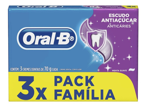 Creme Dental Oral-b Antiaçúcar 70g Pack Família C/3 Unidades