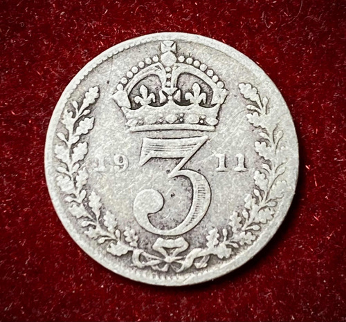 Moneda 3 Peniques Inglaterra 1911 Km 813 Plata 0.925 Jorge 5