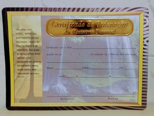 Certificado De Obreiro Da Igreja Borda Dourada 20 Unidades