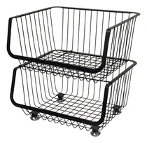 Comprar Organizador De Cocina Con 2 Canastos Metálicos, Estantes, Ideal Para Mesada - Incluye Ruedas Y Bases Fijas - Color Negro