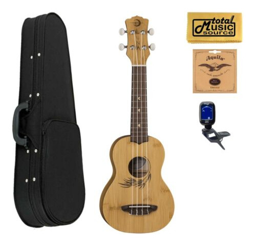Luna Guitars Bamboo Soprano Ukulele Soft Case Bundle, Uk Eeb