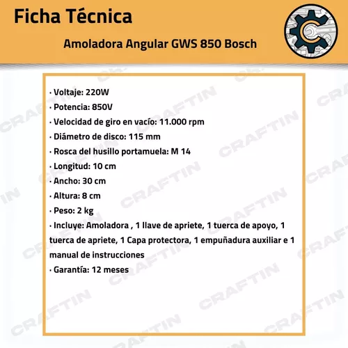 AMOLADORA BOSCH GWS-850 / 850W DE 220V