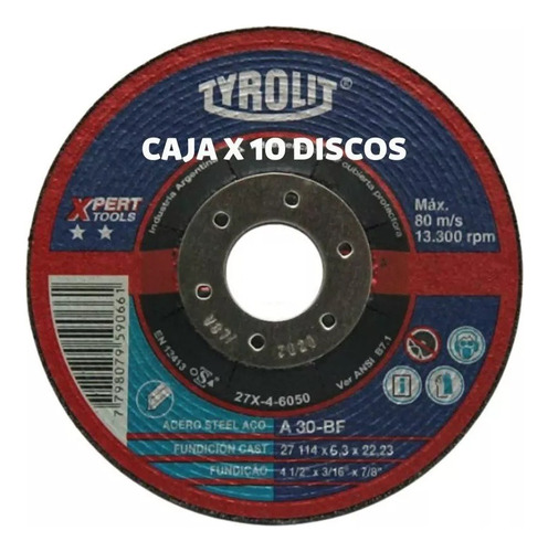 Disco Desbaste Tyrolit Xpert 114 X 6,35 Mm X 10 Un Amoladora