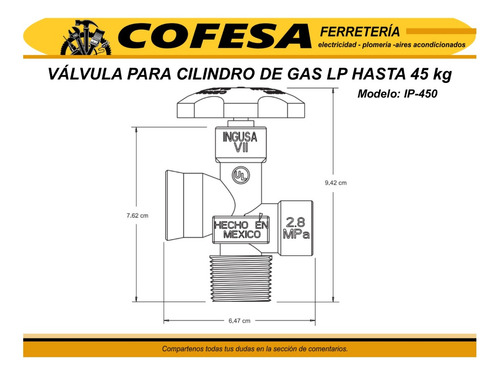 Válvula Para Cilindro De Gas Lp Hasta 45 Kg Coflex
