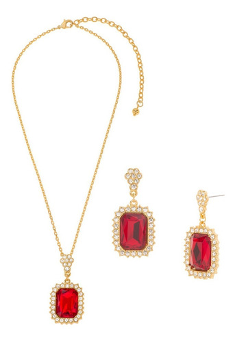 Set Nice Elegante Cristal Diamonice Rojo Con 4 Baños Oro 18k