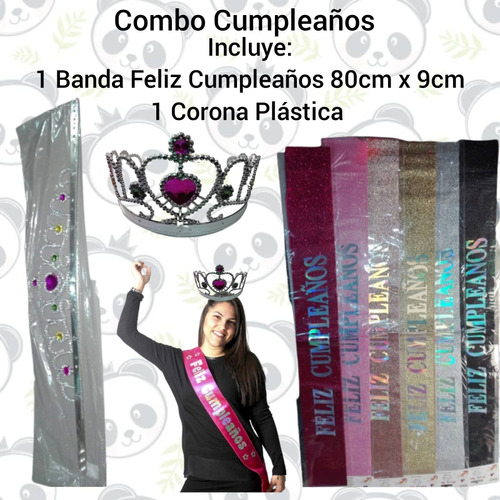 Combo Banda Cinta Miss Feliz Cumpleaños + Corona Plástica 